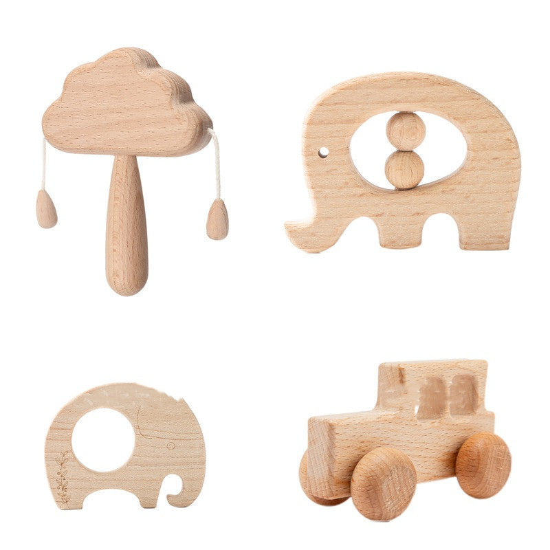 Montessori Rassel-Set aus Holz – Wolken-Greifspielzeug für Babys
