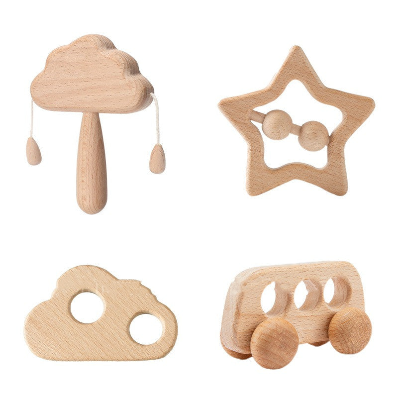 Montessori Rassel-Set aus Holz – Wolken-Greifspielzeug für Babys