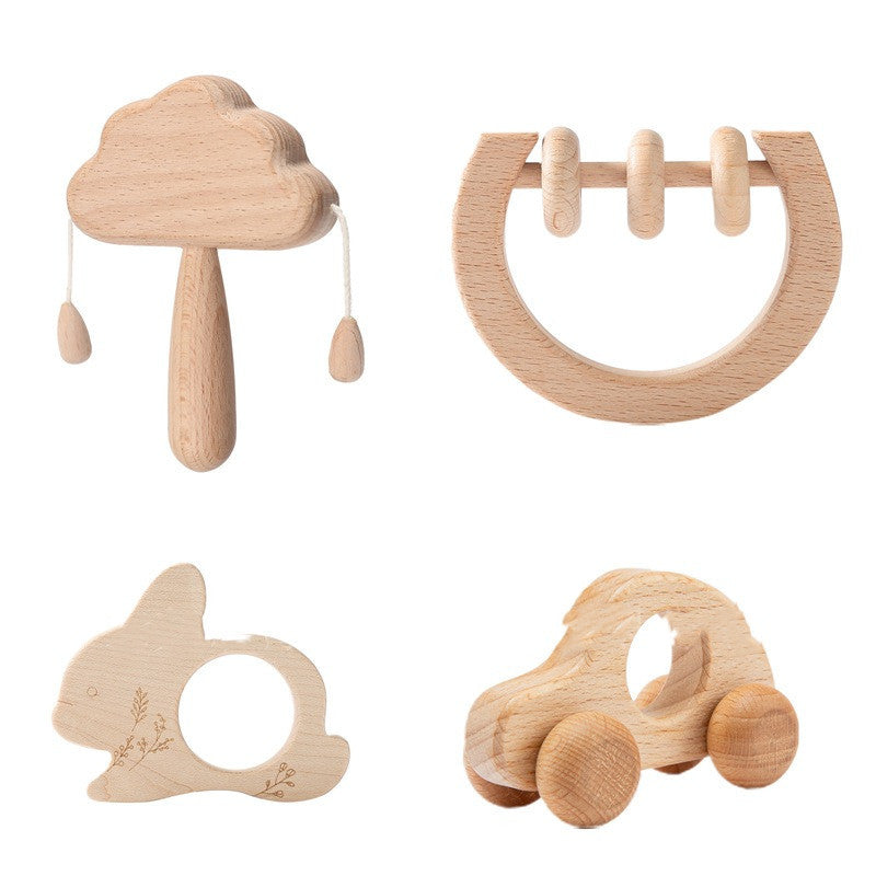 Montessori Rassel-Set aus Holz – Wolken-Greifspielzeug für Babys
