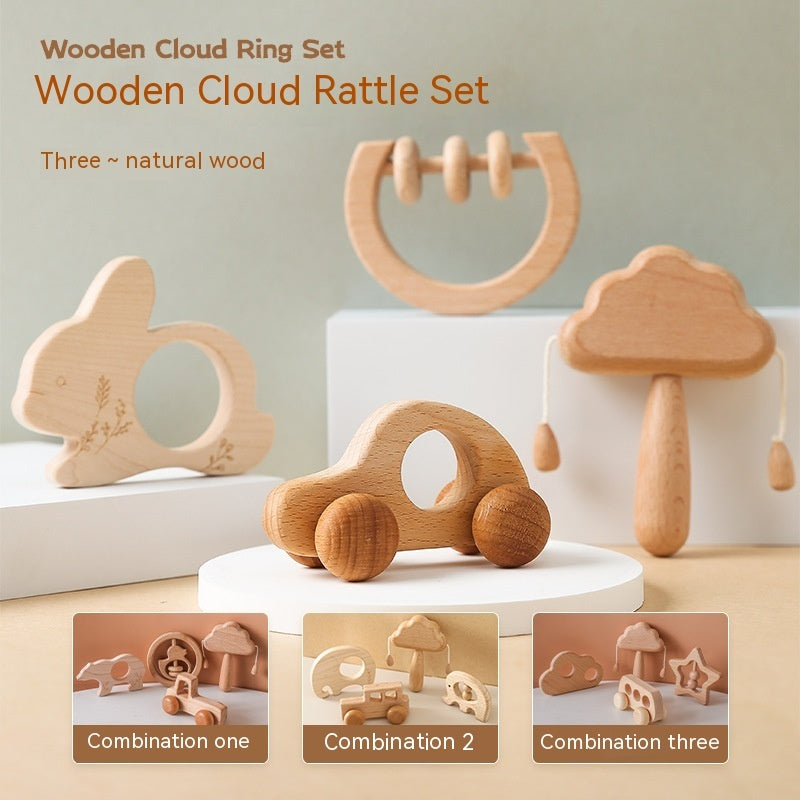 Montessori Rassel-Set aus Holz – Wolken-Greifspielzeug für Babys