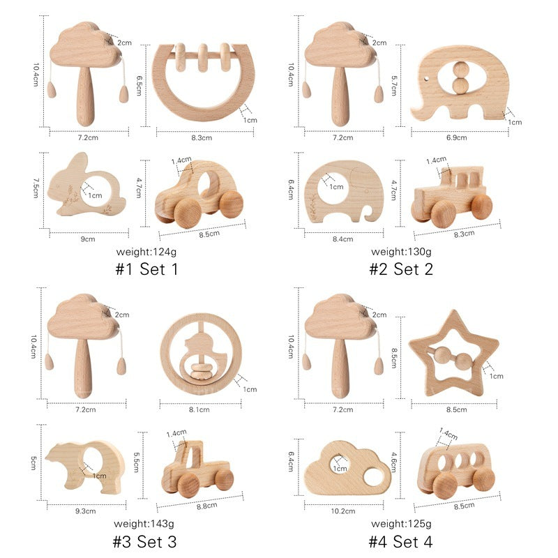 Montessori Rassel-Set aus Holz – Wolken-Greifspielzeug für Babys