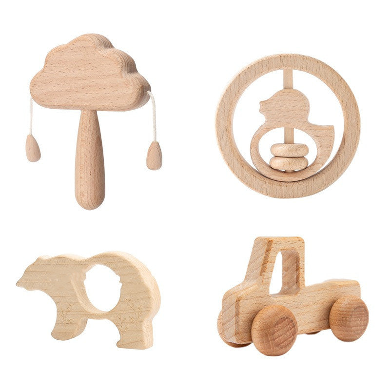 Montessori Rassel-Set aus Holz – Wolken-Greifspielzeug für Babys