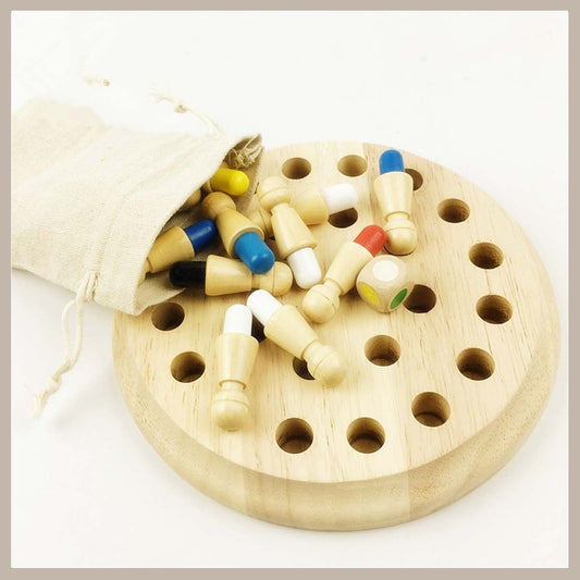 Montessori Farb-Memory Schachspiel aus Holz – Kreatives Lernspielzeug für Kinder