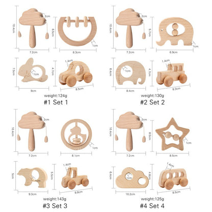 Montessori Rassel-Set aus Holz – Wolken-Greifspielzeug für Babys